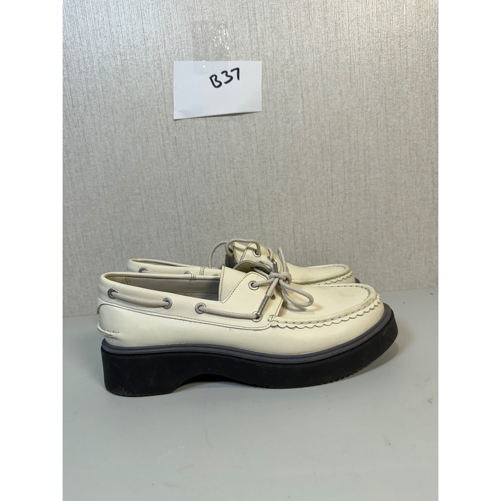 Sperry Cream Leather Platform Boat Shoes